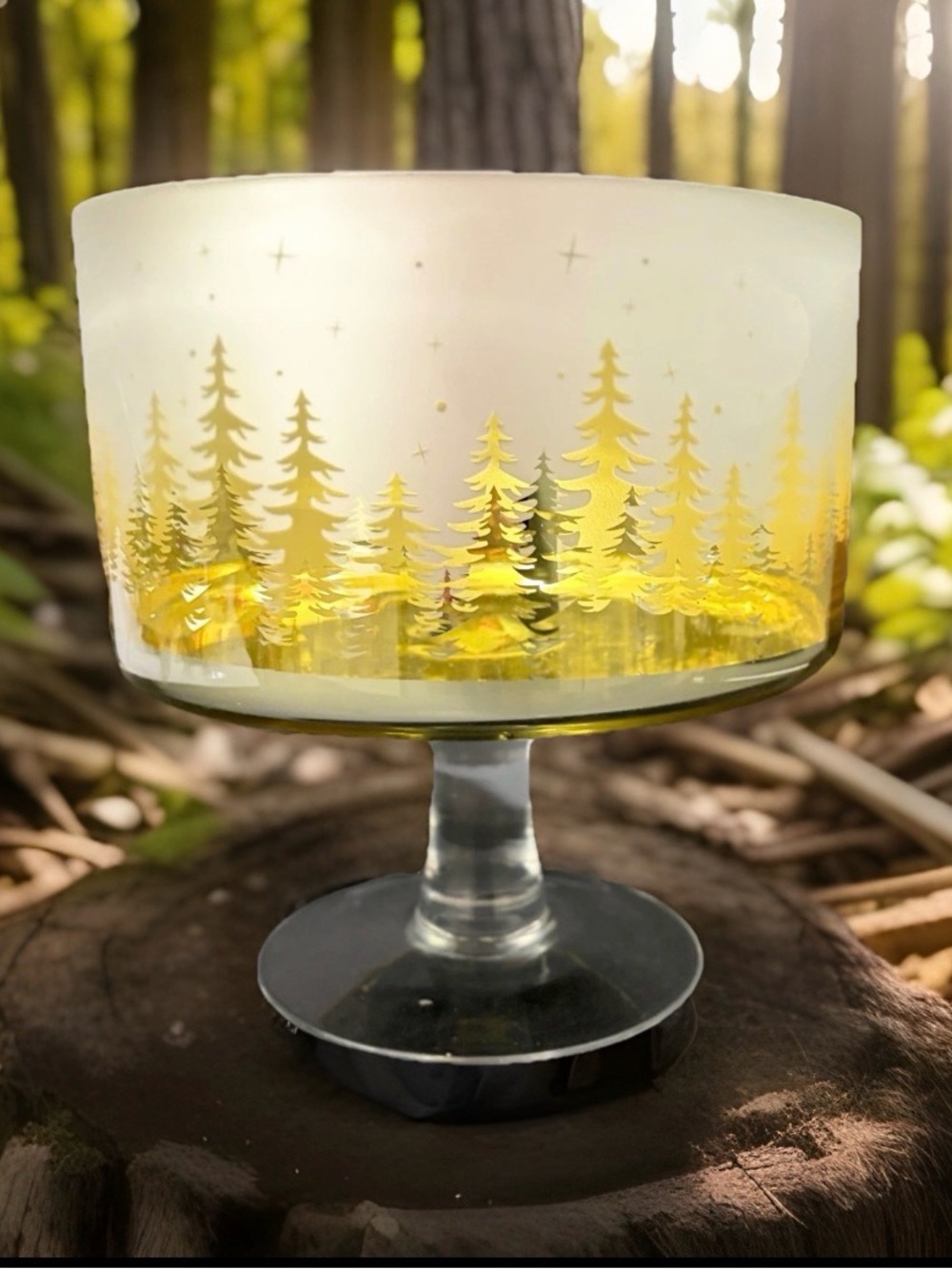Trifle Bowl Christmas Gold Frosted Glass Pine Tree Forest Holiday Centerpiece 7" - Picture 16 of 16